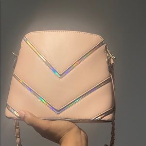 holographic baby pink cross over purse